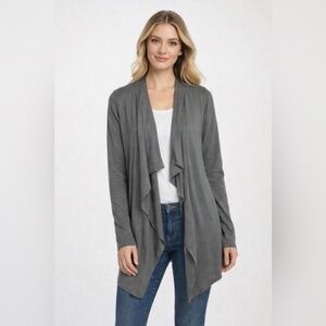 Max Studio 100% Extra Fine Merino Wool Knit Grey Waterfall Sweater - Size Small